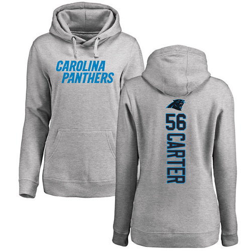 Carolina Panthers Ash Women Jermaine Carter Backer NFL Football #56 Pullover Hoodie Sweatshirts->women nfl jersey->Women Jersey